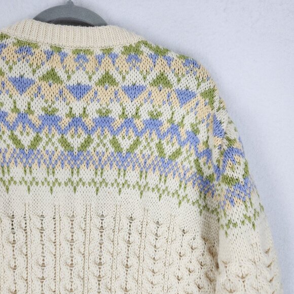 Aran Crafts Sweater Womens XL Cream Merino Wool Cable Knit Cardigan Ireland - Picture 12 of 12